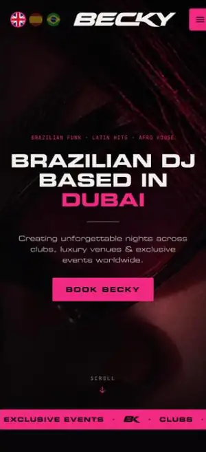 DJ Becky website — mobile view